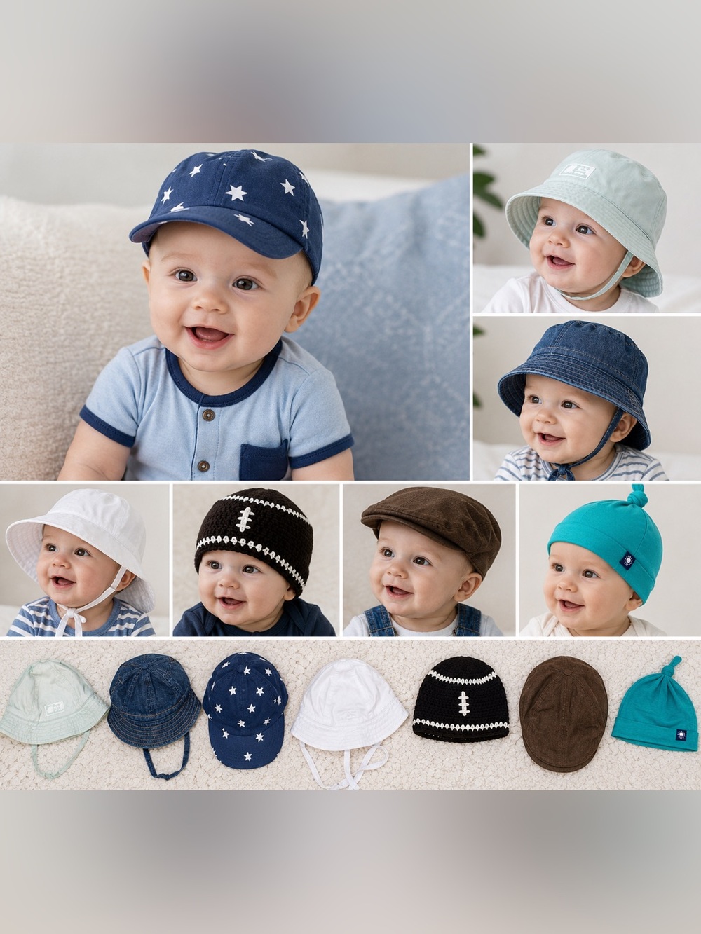 7pc Baby Boy Hat Lot 0-6M Kickee Pants Janie & Jack Gymboree iPlay